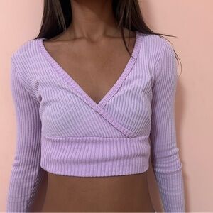 Lavender Ribbed Wrap Top